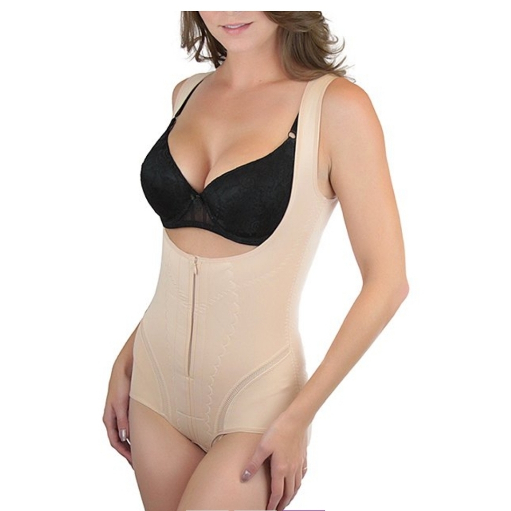 Beige firm compression under bust body suit